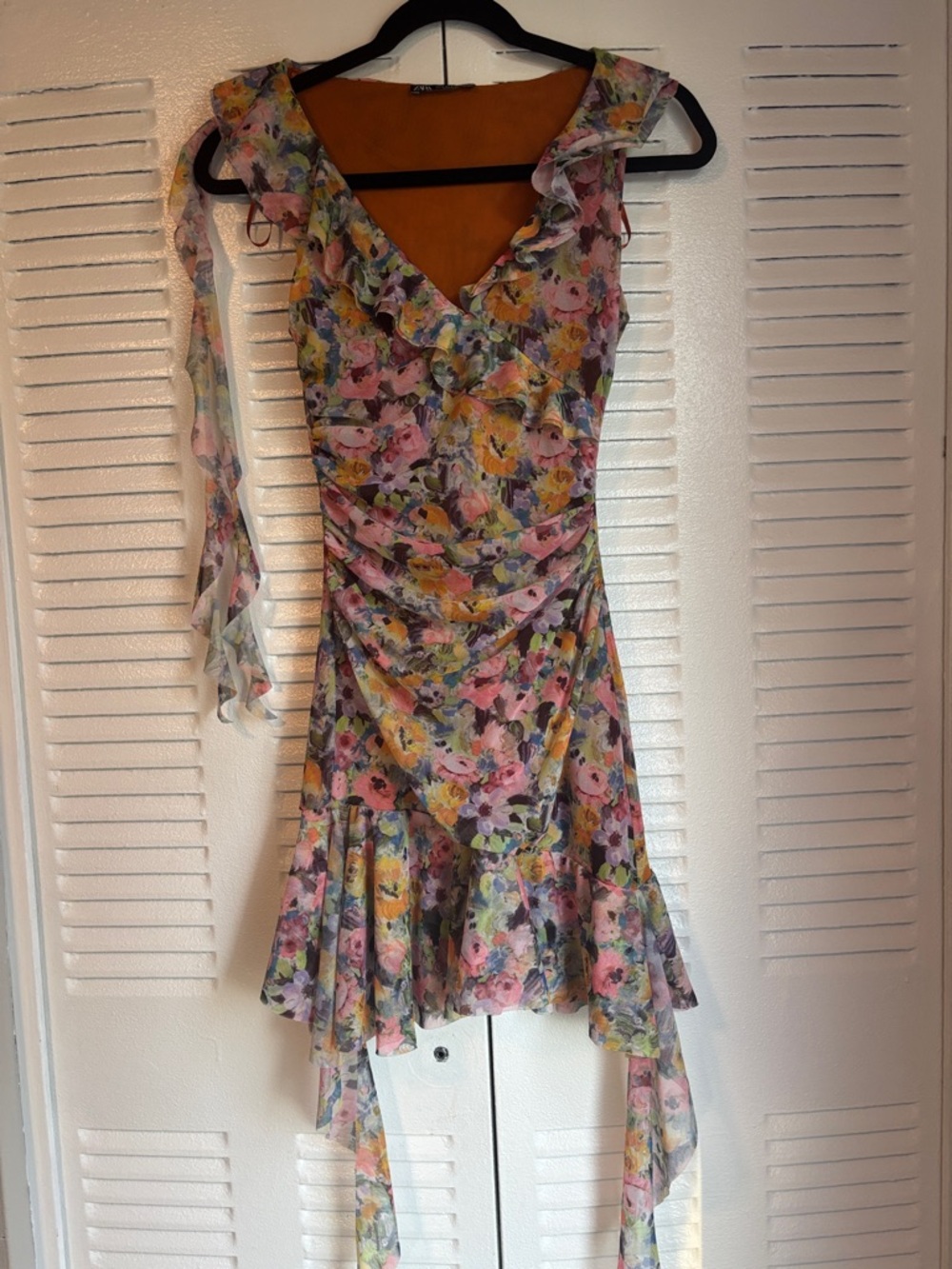 ZARA Floral Ruched Mini Dress Size S New With Tags Romantic Chic Style - Picture 2 of 16